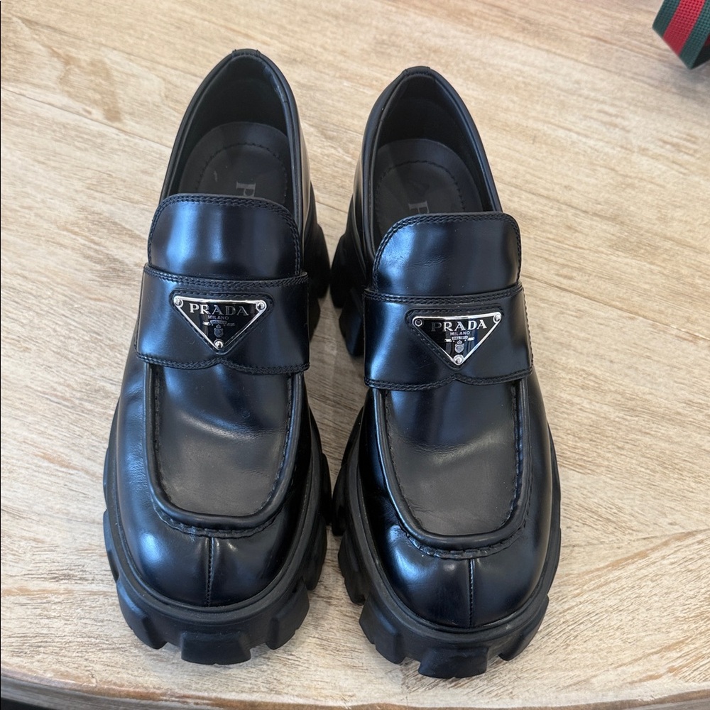 Prada Monolith Brushed Leather Loafers
